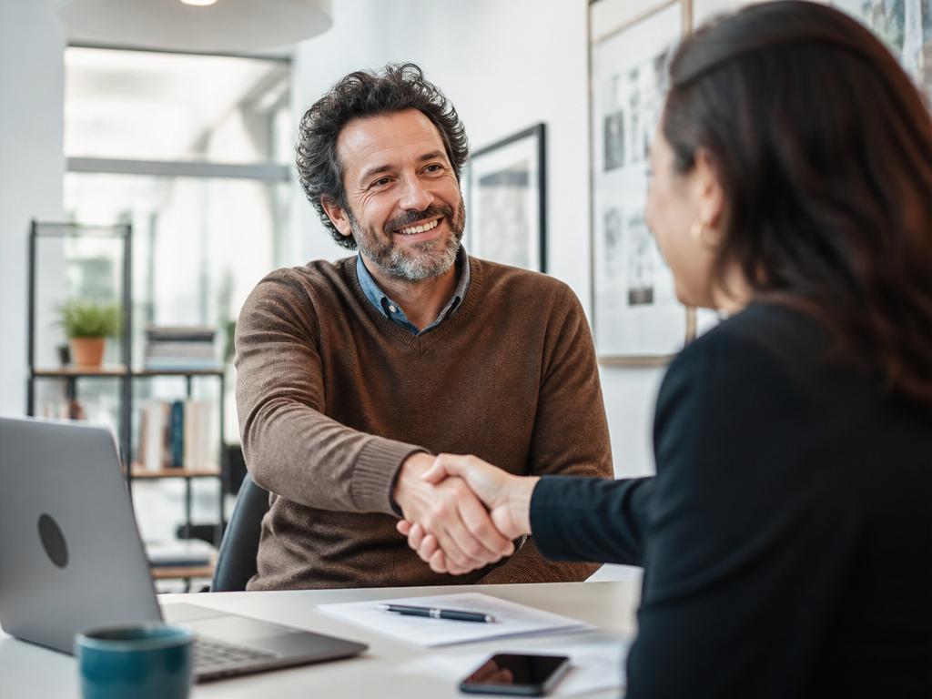 Business owner shaking hands after receiving funding